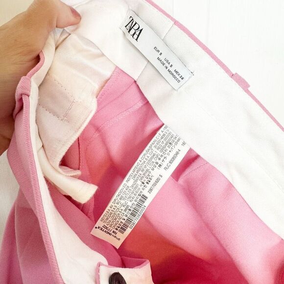 Zara High Rise Wide Leg Bubble Gum Pink Trouser Pants Women’s Size 5 Blogger Fav - Picture 8 of 9